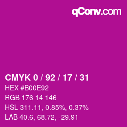 颜色代码: CMYK 0 / 92 / 17 / 31 | qconv.com