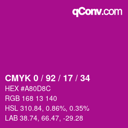 カラーコード: CMYK 0 / 92 / 17 / 34 | qconv.com
