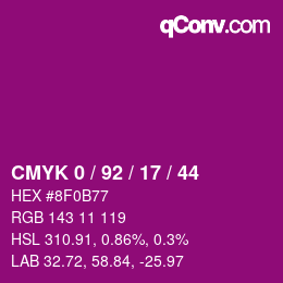 颜色代码: CMYK 0 / 92 / 17 / 44 | qconv.com