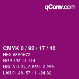 カラーコード: CMYK 0 / 92 / 17 / 46 | qconv.com