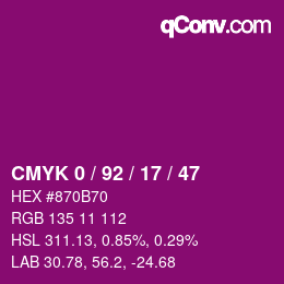 Color code: CMYK 0 / 92 / 17 / 47 | qconv.com