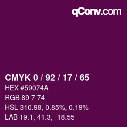 カラーコード: CMYK 0 / 92 / 17 / 65 | qconv.com