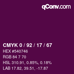 カラーコード: CMYK 0 / 92 / 17 / 67 | qconv.com