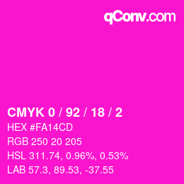 カラーコード: CMYK 0 / 92 / 18 / 2 | qconv.com