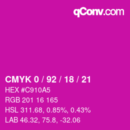 カラーコード: CMYK 0 / 92 / 18 / 21 | qconv.com
