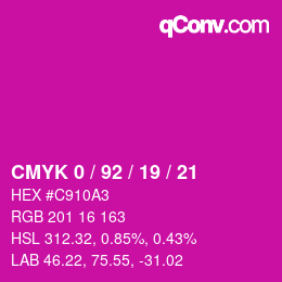 カラーコード: CMYK 0 / 92 / 19 / 21 | qconv.com