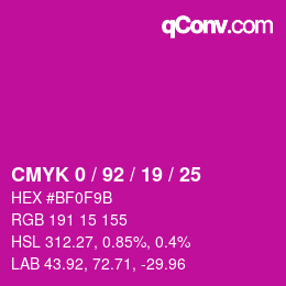 カラーコード: CMYK 0 / 92 / 19 / 25 | qconv.com