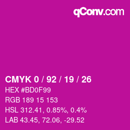 颜色代码: CMYK 0 / 92 / 19 / 26 | qconv.com