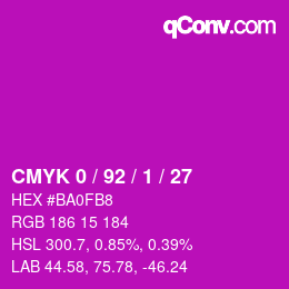 カラーコード: CMYK 0 / 92 / 1 / 27 | qconv.com