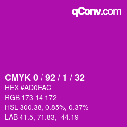 Farbcode: CMYK 0 / 92 / 1 / 32 | qconv.com