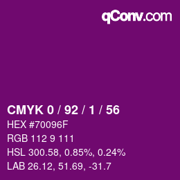 カラーコード: CMYK 0 / 92 / 1 / 56 | qconv.com