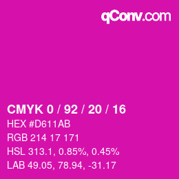 カラーコード: CMYK 0 / 92 / 20 / 16 | qconv.com