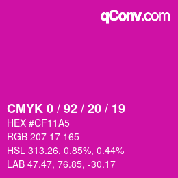 カラーコード: CMYK 0 / 92 / 20 / 19 | qconv.com