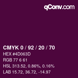 カラーコード: CMYK 0 / 92 / 20 / 70 | qconv.com