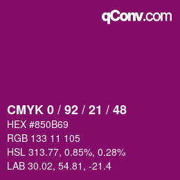 颜色代码: CMYK 0 / 92 / 21 / 48 | qconv.com