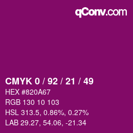 カラーコード: CMYK 0 / 92 / 21 / 49 | qconv.com