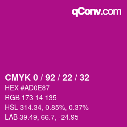 カラーコード: CMYK 0 / 92 / 22 / 32 | qconv.com