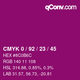 Farbcode: CMYK 0 / 92 / 23 / 45 | qconv.com