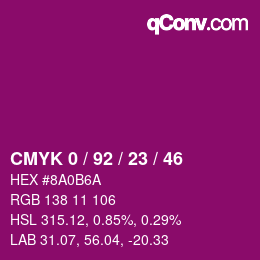 颜色代码: CMYK 0 / 92 / 23 / 46 | qconv.com