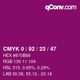 カラーコード: CMYK 0 / 92 / 23 / 47 | qconv.com