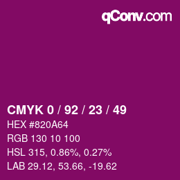 カラーコード: CMYK 0 / 92 / 23 / 49 | qconv.com