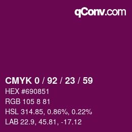 カラーコード: CMYK 0 / 92 / 23 / 59 | qconv.com