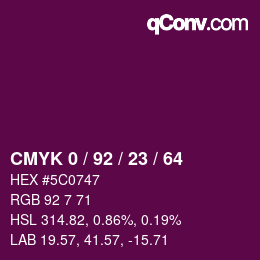 カラーコード: CMYK 0 / 92 / 23 / 64 | qconv.com