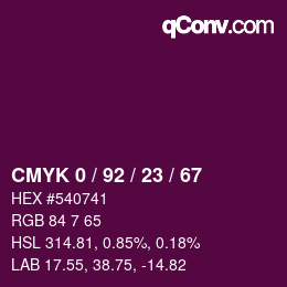 カラーコード: CMYK 0 / 92 / 23 / 67 | qconv.com