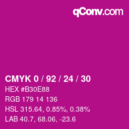 カラーコード: CMYK 0 / 92 / 24 / 30 | qconv.com