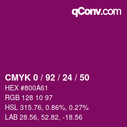 カラーコード: CMYK 0 / 92 / 24 / 50 | qconv.com