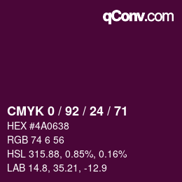Color code: CMYK 0 / 92 / 24 / 71 | qconv.com