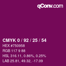 颜色代码: CMYK 0 / 92 / 25 / 54 | qconv.com
