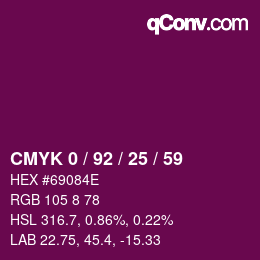カラーコード: CMYK 0 / 92 / 25 / 59 | qconv.com