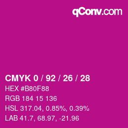カラーコード: CMYK 0 / 92 / 26 / 28 | qconv.com