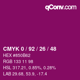 カラーコード: CMYK 0 / 92 / 26 / 48 | qconv.com
