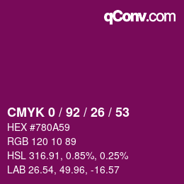 颜色代码: CMYK 0 / 92 / 26 / 53 | qconv.com