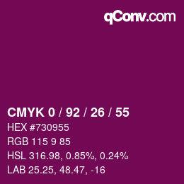 颜色代码: CMYK 0 / 92 / 26 / 55 | qconv.com