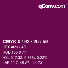 カラーコード: CMYK 0 / 92 / 26 / 59 | qconv.com