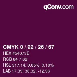 颜色代码: CMYK 0 / 92 / 26 / 67 | qconv.com