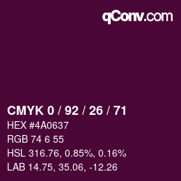 カラーコード: CMYK 0 / 92 / 26 / 71 | qconv.com