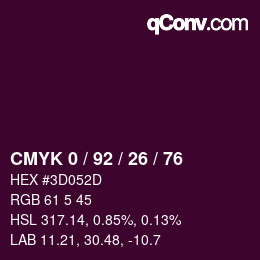 カラーコード: CMYK 0 / 92 / 26 / 76 | qconv.com