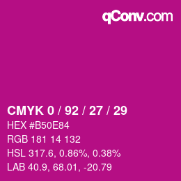 カラーコード: CMYK 0 / 92 / 27 / 29 | qconv.com