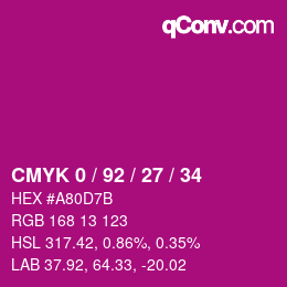 カラーコード: CMYK 0 / 92 / 27 / 34 | qconv.com