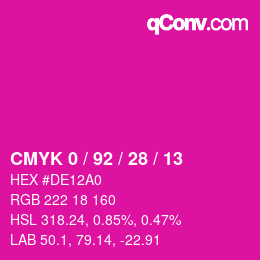 カラーコード: CMYK 0 / 92 / 28 / 13 | qconv.com