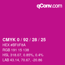 カラーコード: CMYK 0 / 92 / 28 / 25 | qconv.com