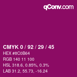 Color code: CMYK 0 / 92 / 29 / 45 | qconv.com