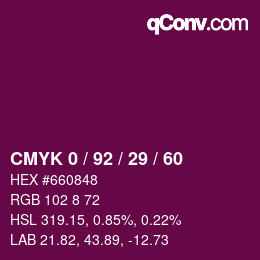 Color code: CMYK 0 / 92 / 29 / 60 | qconv.com