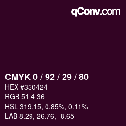 カラーコード: CMYK 0 / 92 / 29 / 80 | qconv.com