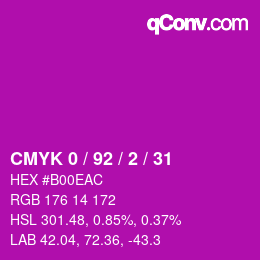 カラーコード: CMYK 0 / 92 / 2 / 31 | qconv.com