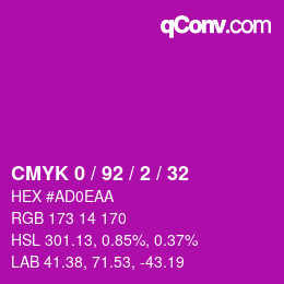 颜色代码: CMYK 0 / 92 / 2 / 32 | qconv.com